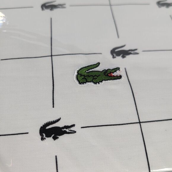 Lacoste White Black Grid 4pc QUEEN Sheets Set 100% Cotton Crocodile Anthracite - Picture 5 of 11